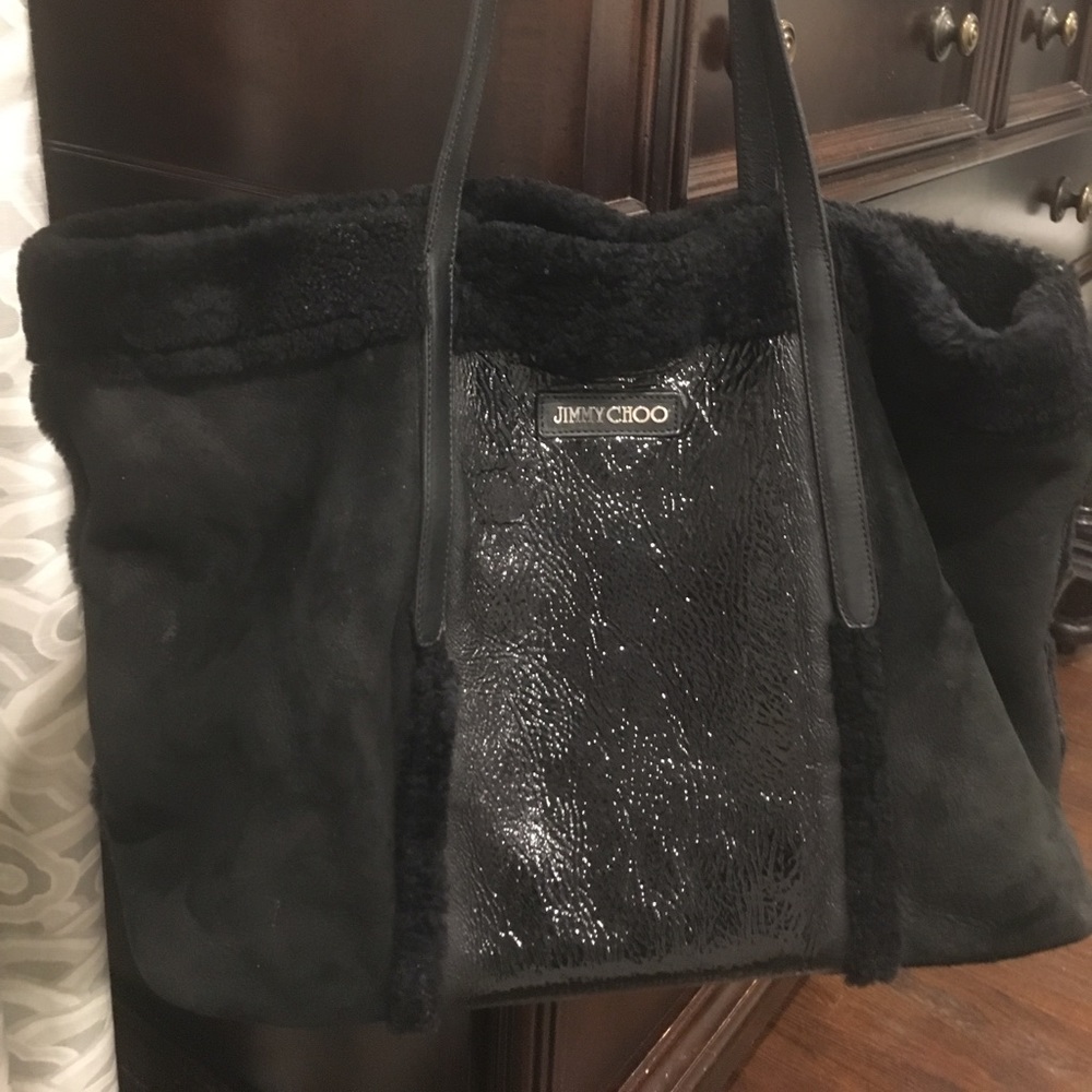 Authentic black shearling Jimmy Choo shoulder bag